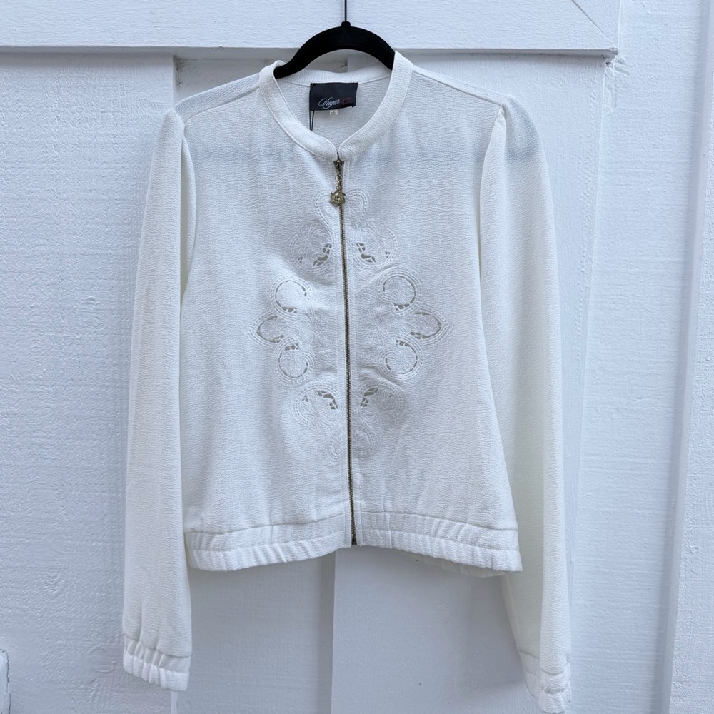Sugarlips Cream Embroidered Zip Jacket